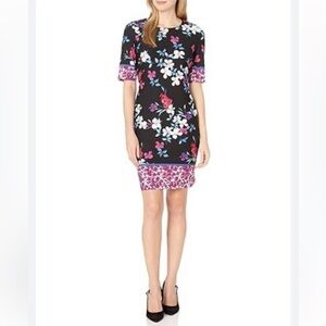 Nine West Women’s Floral Shift Dress Size 4 Office Career Preppy Artsy
